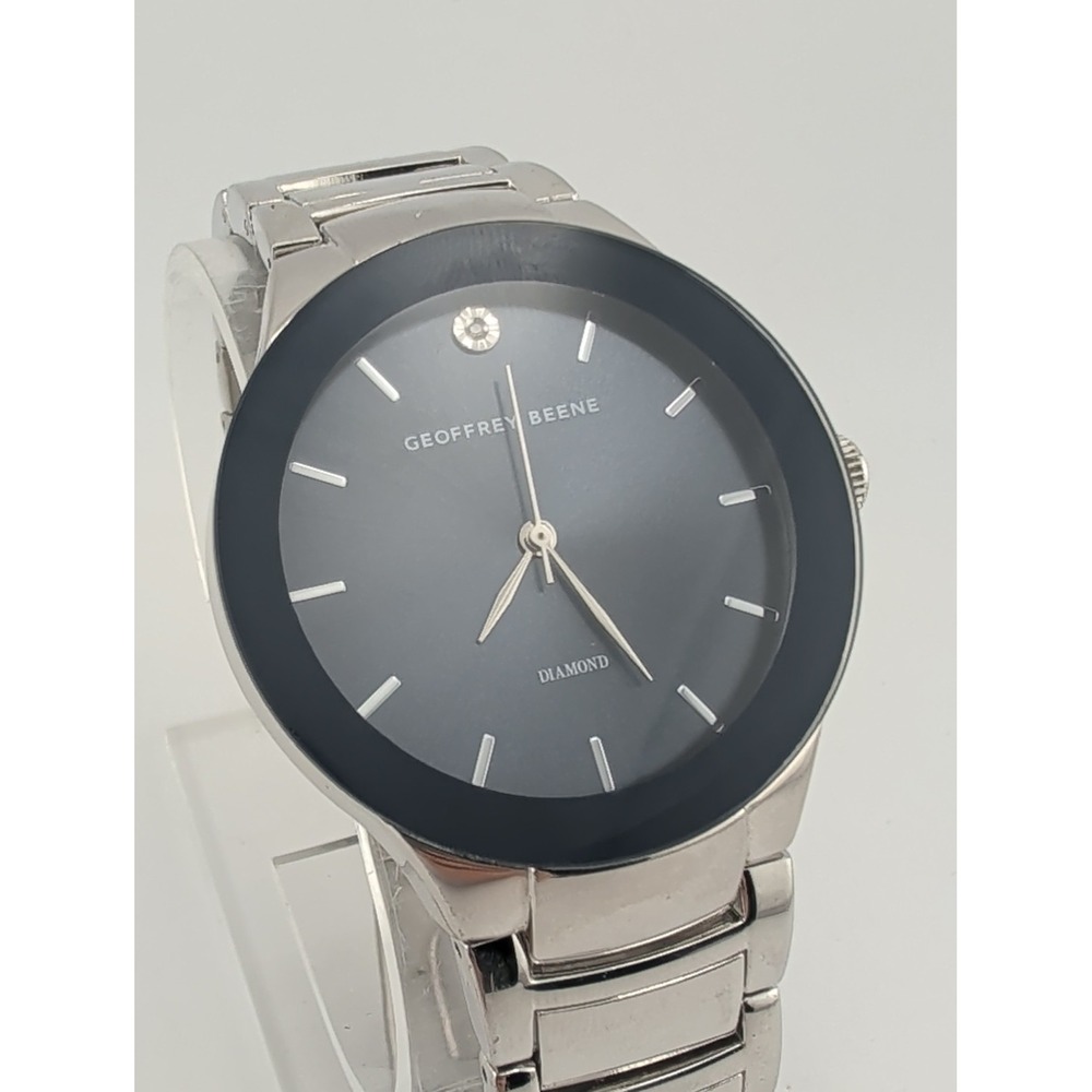 Geoffrey Beene Men's Watch 39mm Case Blue Dial 6.25" Silver Band- New Battery